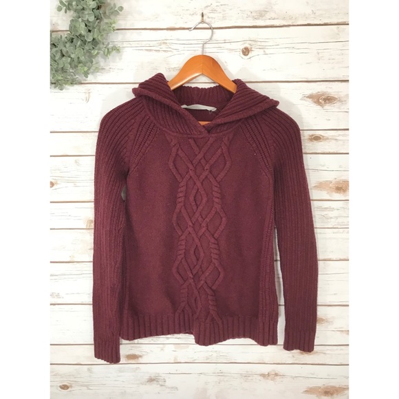 Athleta Sweaters - ATHLETA BURGUNDY WOOL HOODIE SWEATER SIZE M